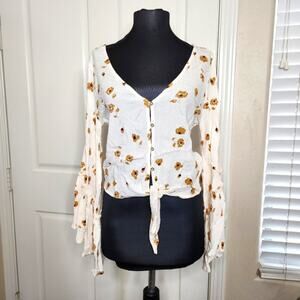 Billabong cream ‘lust wild’ floral bell sleeve Boho crop top | small